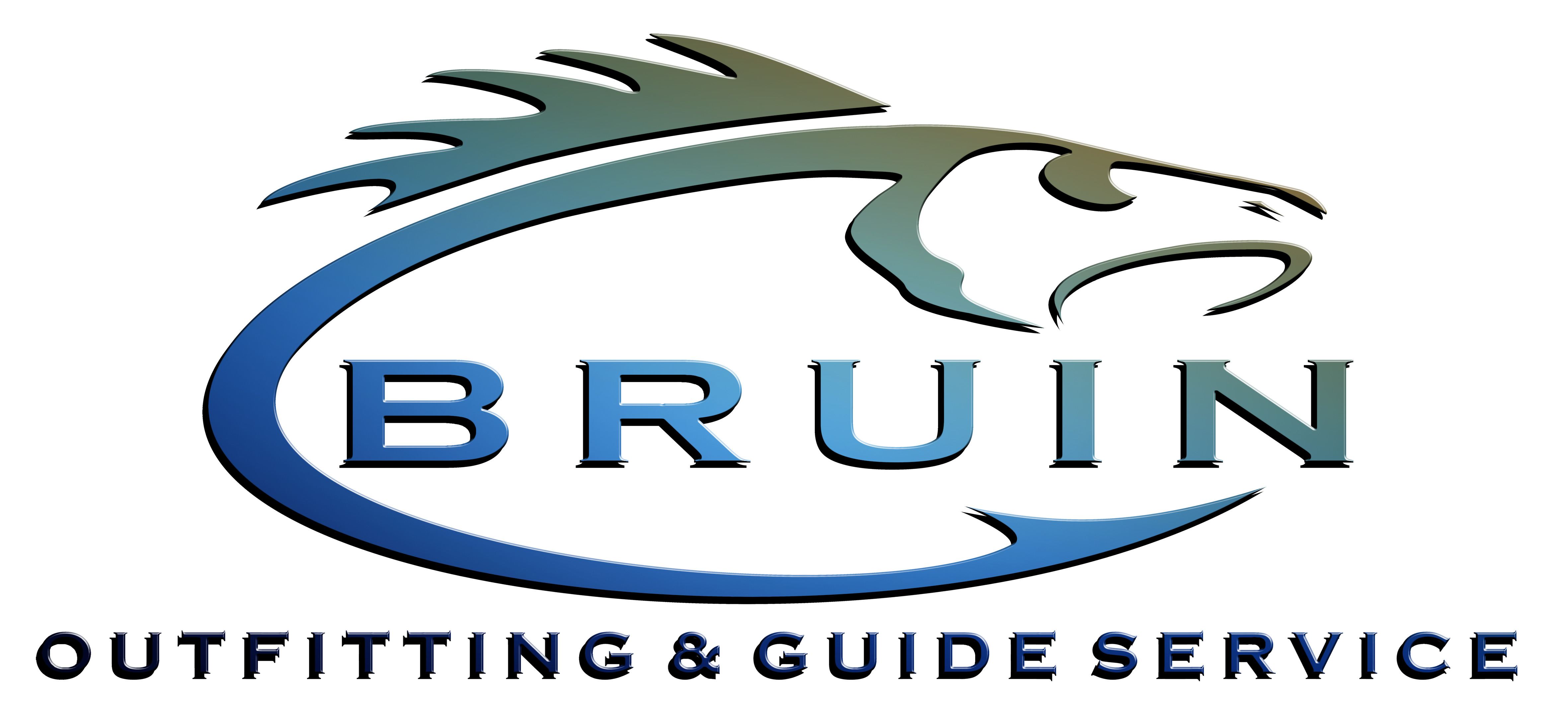 A blue and black logo for bruin printing & guide service.