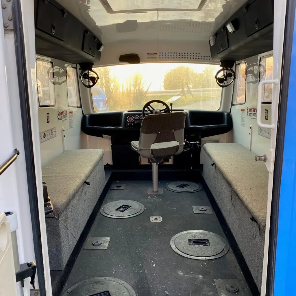 A view of the inside of an ambulance.