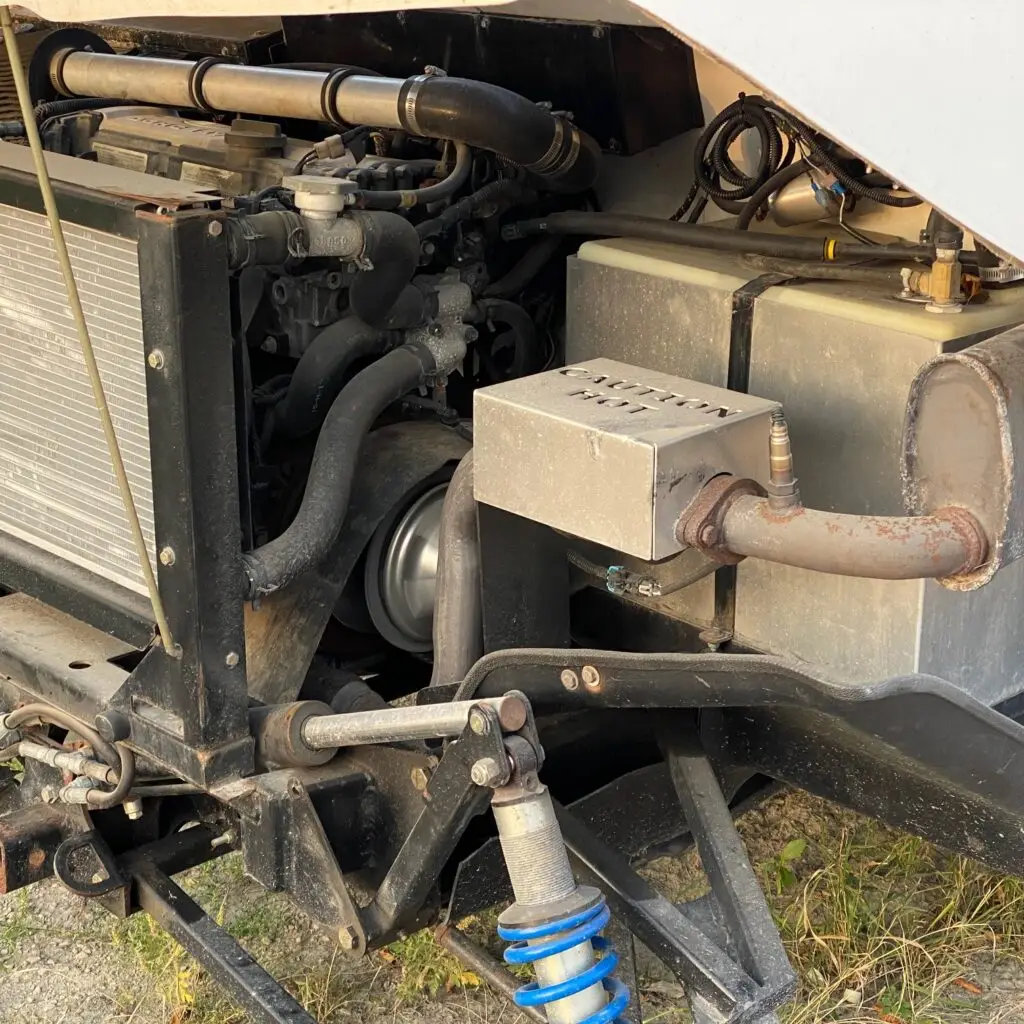 A close up of the engine on an rv